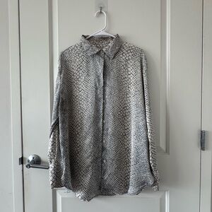 Black Gray and White Snake Print Button-Up Shirt